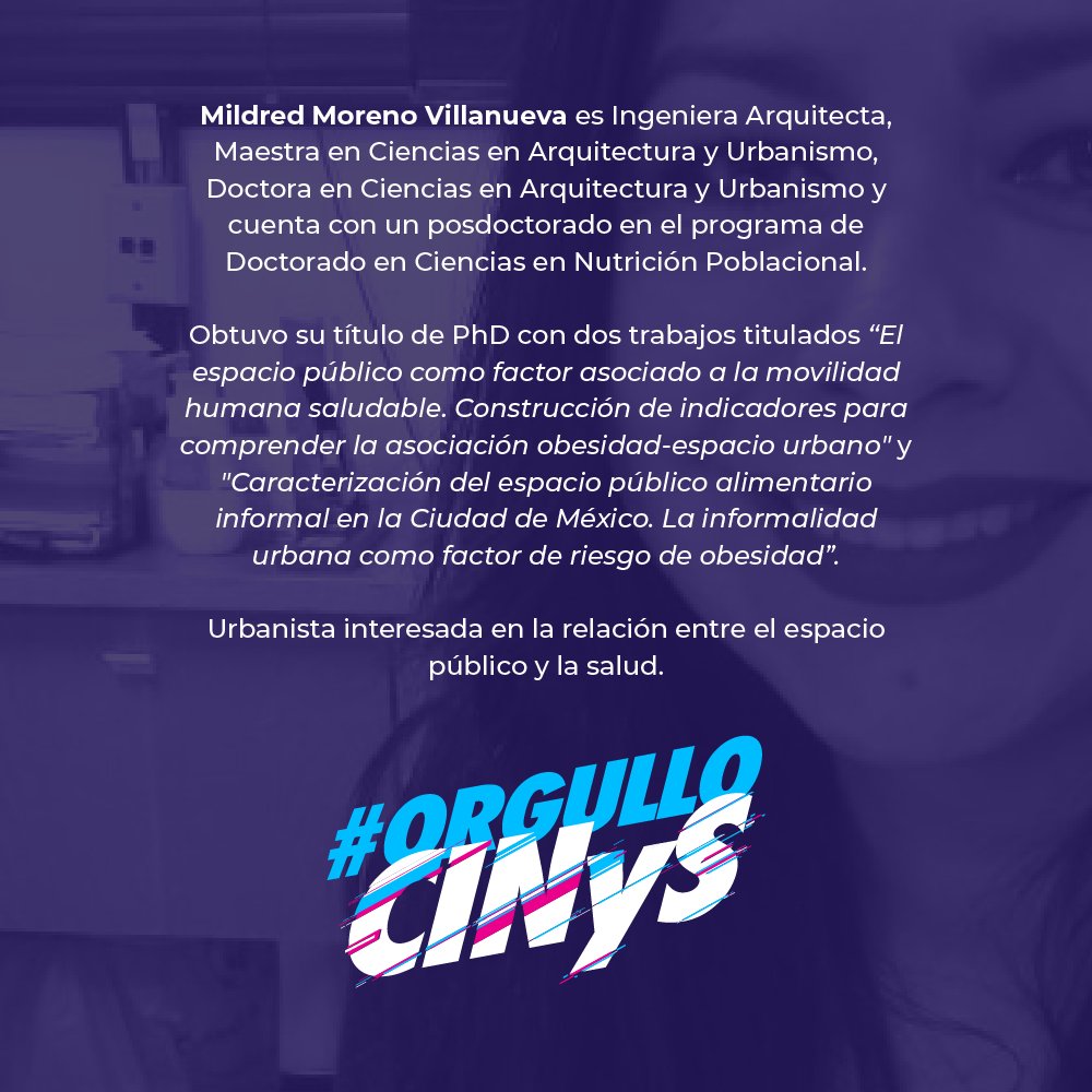 Nuestras sinceras felicitaciones y reconocimiento a nuestra investigadora <a href="/MildredMorenoV1/">Mildred Moreno Villanueva</a> quien acaba de concluir su posdoctorado en la Escuela de <a href="/SaludPublicaMx/">Escuela de Salud Pública de México</a>. Mildred es investigadora y urbanista interesada en la relación entre el espacio público y la salud.

#OrgulloCINyS