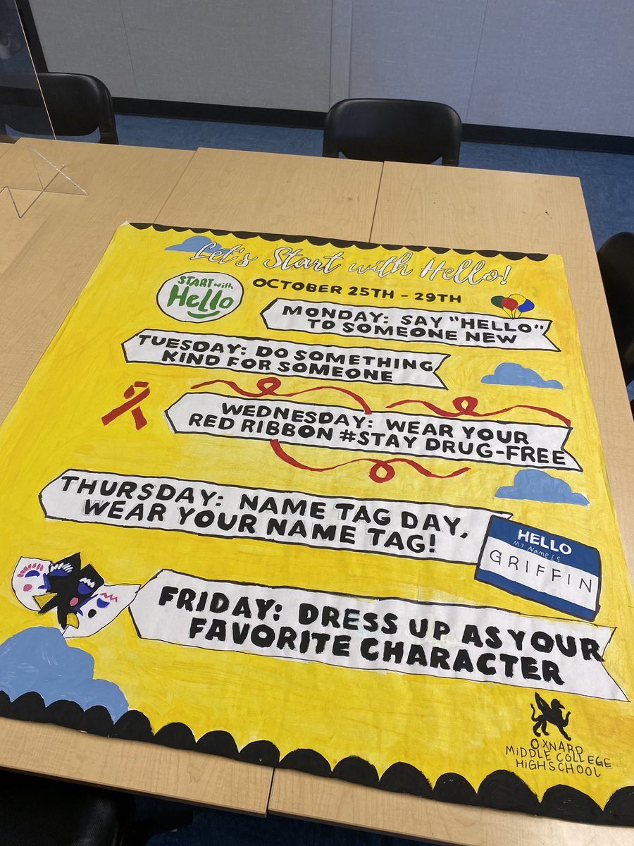 Start With Hello Campaign Poster Came to Life! #oxnardmiddlecollege #Griffins #StartWithHello #SpirtWeek