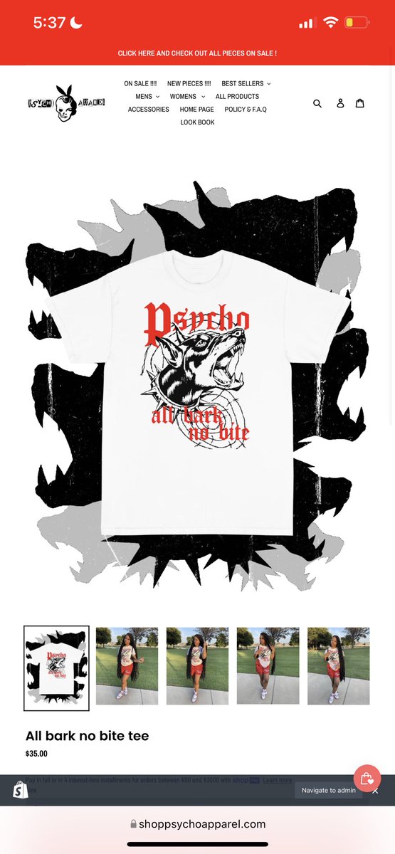 dakidroi's tweet photo. STOP STEALING FROM BLACK CREATORS! @blushmarkusa STOLE MY DESIGN Ive had my Psycho Apparel Brand since middle school 2017 I made this tee in 9th grade It says “Psycho All Bark No Bite” @blushmarkusa TAKE THIS DOWN!! Blow this up so this wont keep happening to black creators! https://t.co/htLjTAboNs