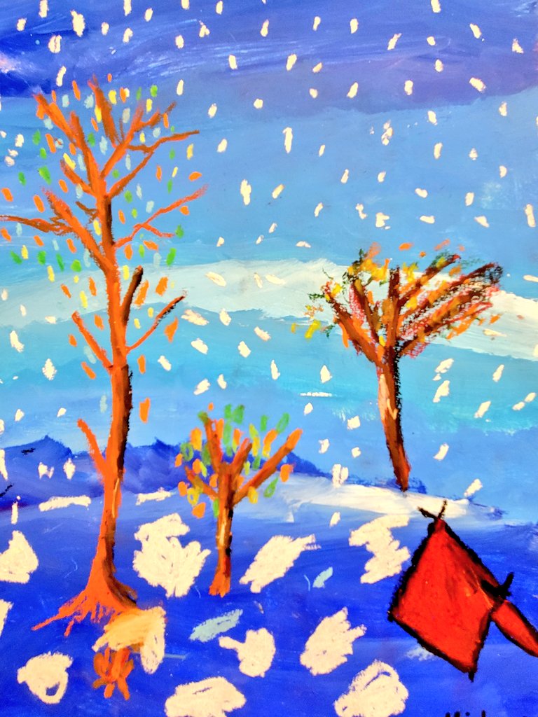 JuliaGoggi's tweet photo. Landscapes inspired by the vibrant artwork of Wolf Kahn. Background in various tempera blends. Foreground layered in oil pastel. #academicchoice #materialexploration @WPSSicomac https://t.co/FnMmzOAbvd