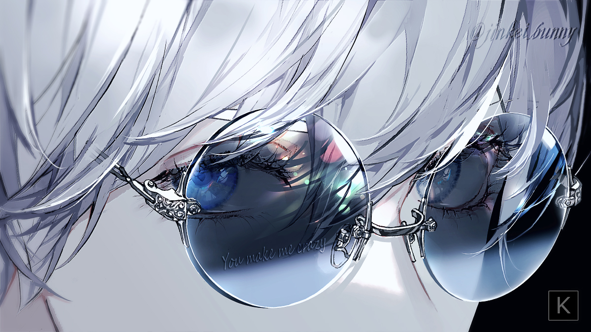 solo sunglasses eye focus close-up bangs white hair 1boy  illustration images