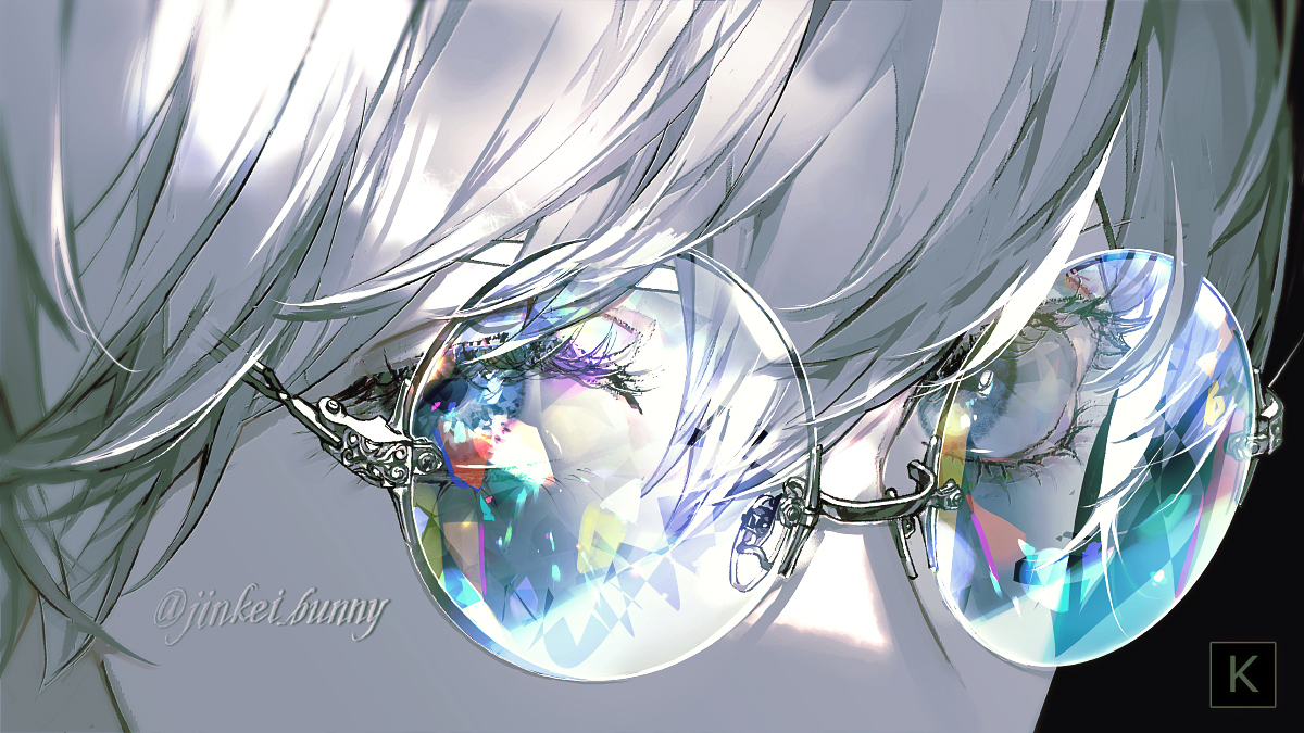 solo sunglasses eye focus close-up bangs white hair 1boy  illustration images