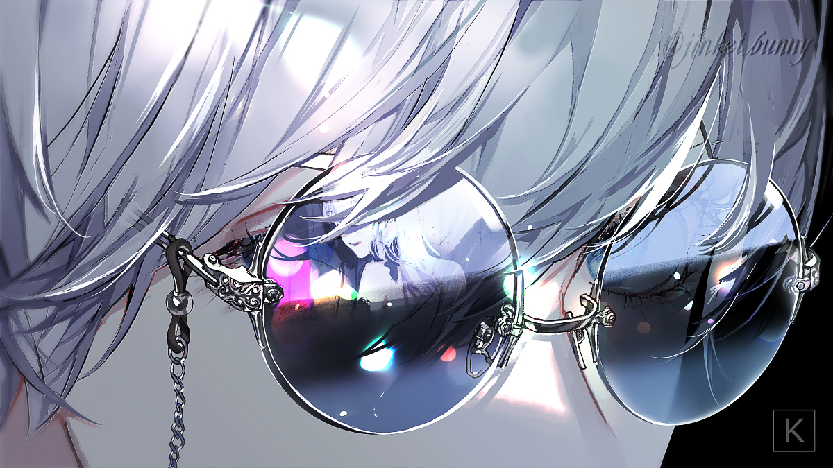 solo sunglasses eye focus close-up bangs white hair 1boy  illustration images