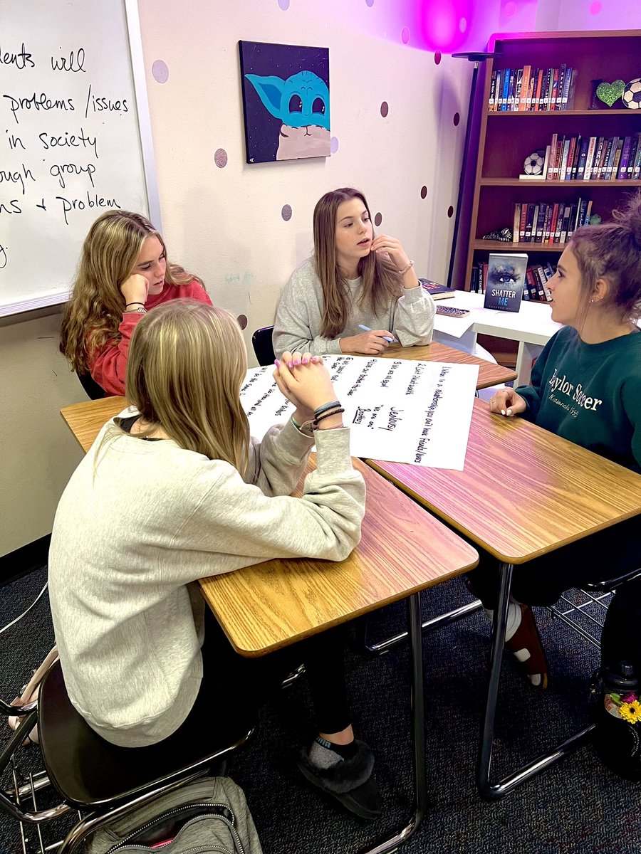FlandersTC's tweet photo. My students created their own societies today- a society that would eliminate a major issue they face and struggle with daily. Then- they had to analyze & problem solve how the laws of their peers’ societies could have negative side effects. #Anthem @BroncoTweet #makeitrelatable https://t.co/TThw2hTqiV