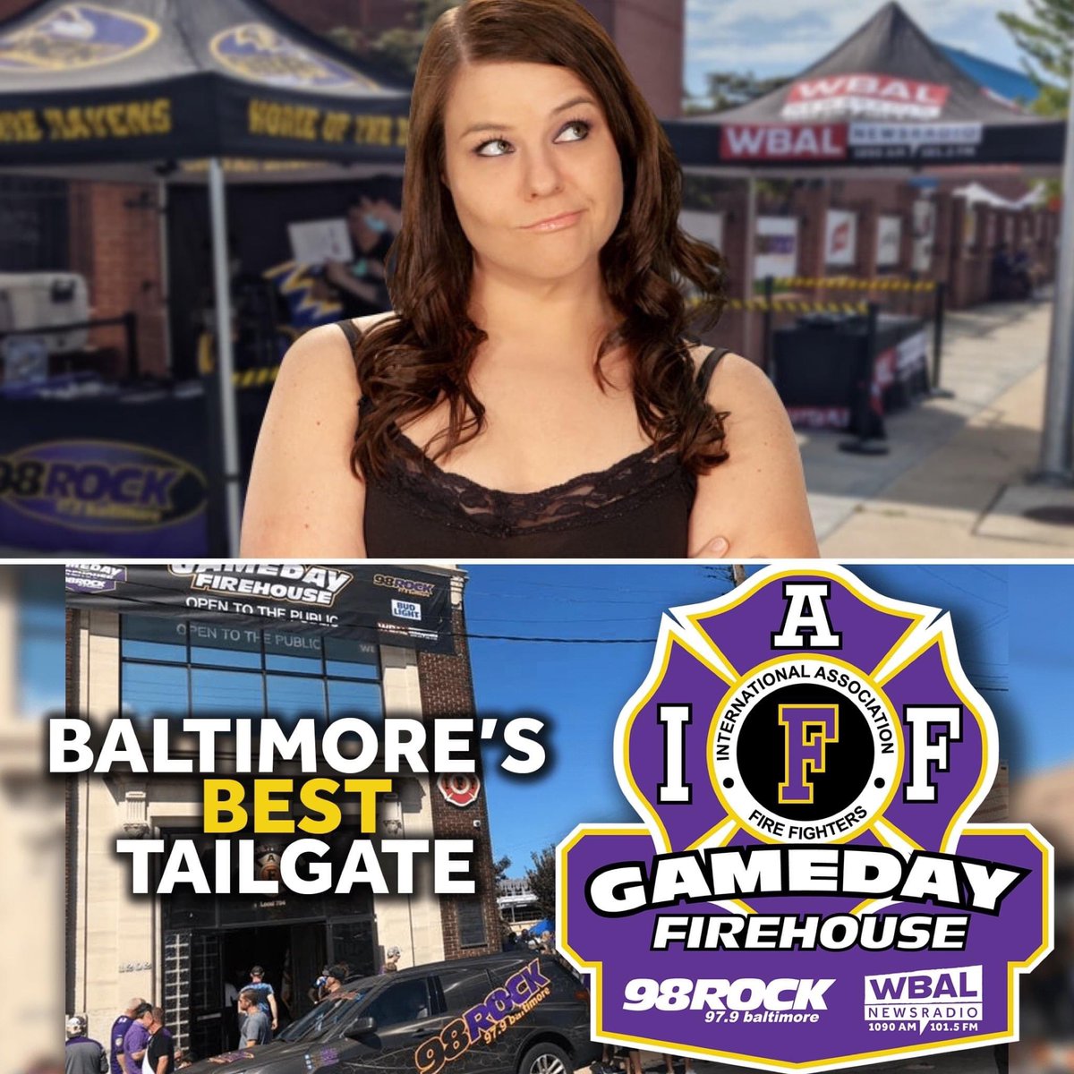 GamedayFire's tweet photo. This Monday! Wendi Townsend is your host for Baltimore’s Best Tailgate at Gameday Firehouse! Gear up for Monday Night Football at the spot where every dollar earned goes to support the Baltimore City Firefighters Widows and Orphans Fund. @BCFDL734 @98Rock https://t.co/R59HxG8T4P