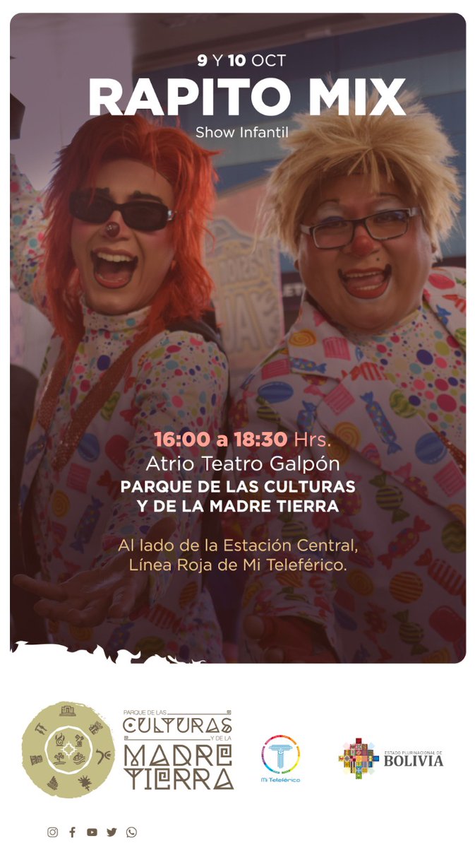 ParqueCulturas's tweet photo. Una cartelera imperdible! Ven al parque y disfruta de los shows programados para este fin de semana.
Tendremos la presencia  de:
🔸ASOADANZ Y para los más  pequeños  el shows Infantil RAMITO MIX🤡

#MiParque https://t.co/koyJRmL0Dp