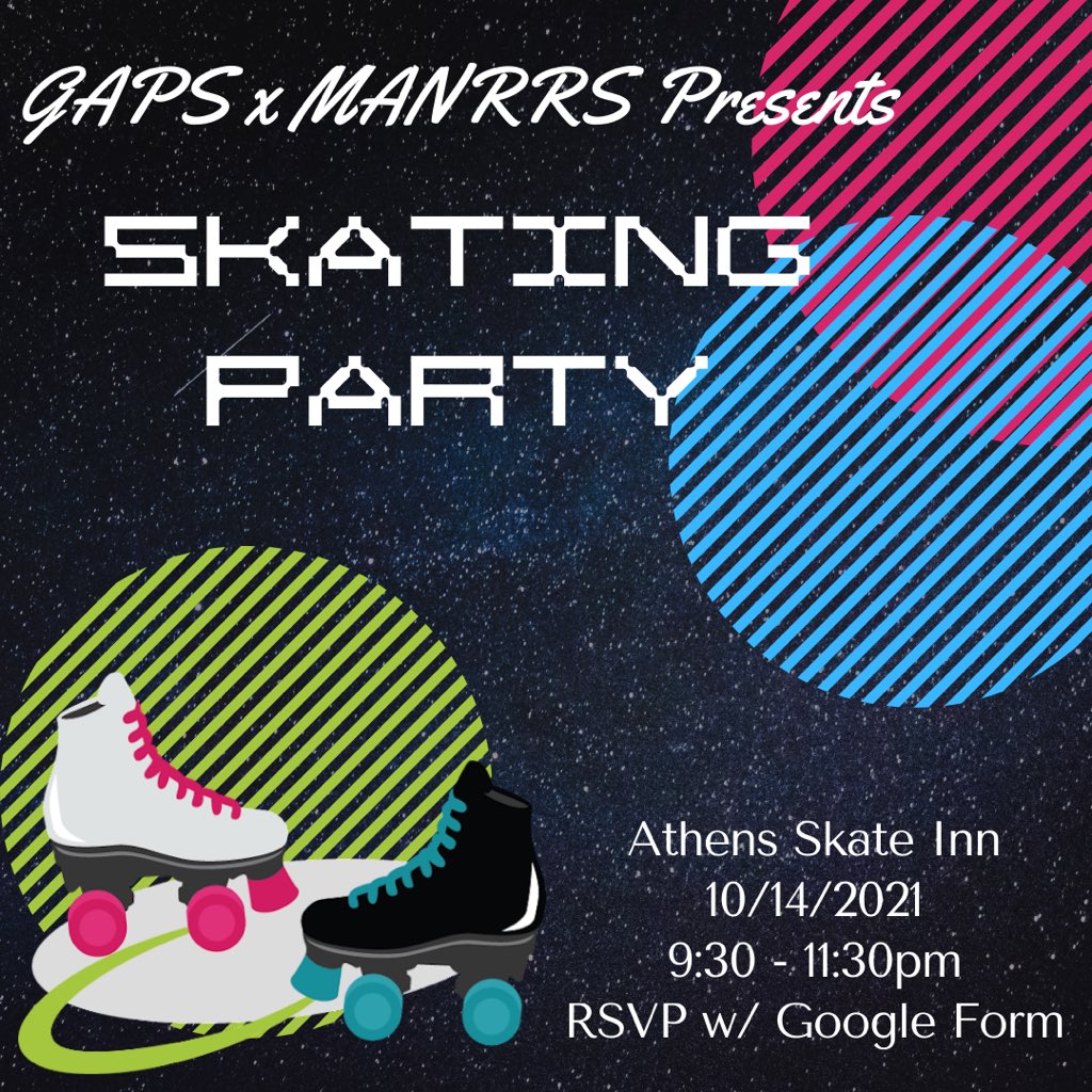 🚨RSVP form closes Monday! 🚨 

GAPS is collaborating with <a href="/ugamanrrs/">ugamanrrs</a> to host a Skate Night at Athens Skate inn on Thursday October 14, at 9:30.
The event is FREE for all that RSVP. Come thru, RSVP link below and in our bio🛼🛼