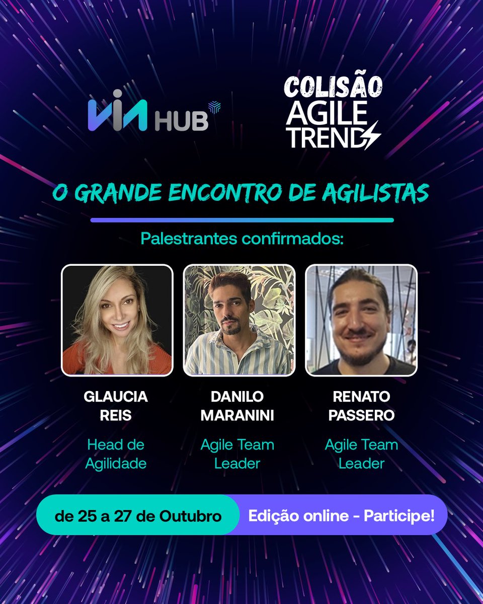 viahubtech's tweet photo. Estaremos no Colisão Agile Trends com esse time incrível de agilidade! #agilidade #agil #agilistas https://t.co/sU3siBln13