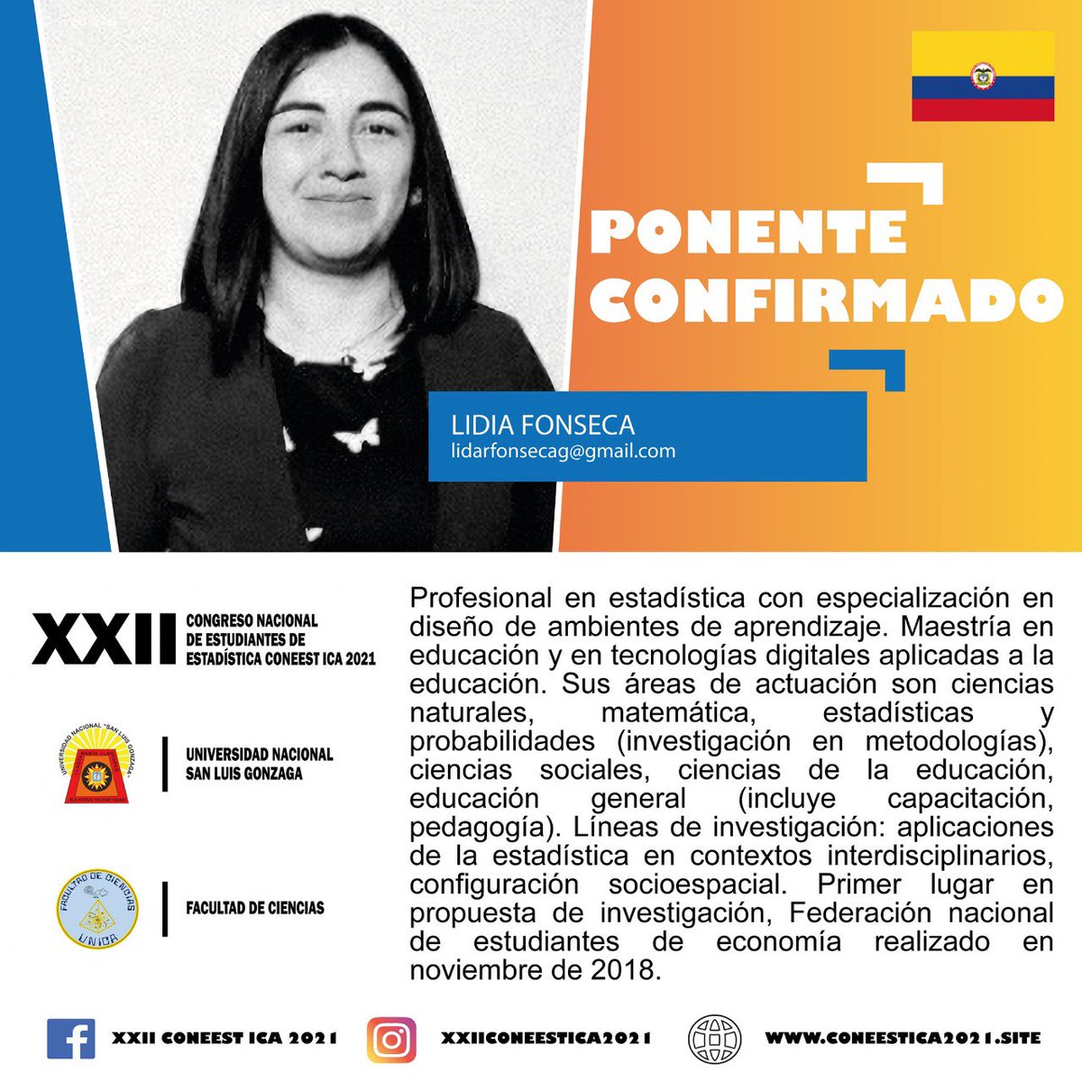 DirInves_FULL's tweet photo. No se pueden perder el XXII #Congreso nacional de Estudiantes de #Estadistica CONEEST ICA 2021, con la participación de nuestra #FULLinvestigadora @lidarfonsecag , quien también lidera el grupo de #Investigacion #FULLGUIAS de @UniLibertadores
https://t.co/h4OlKkUQGz https://t.co/rP3FFRhIUC