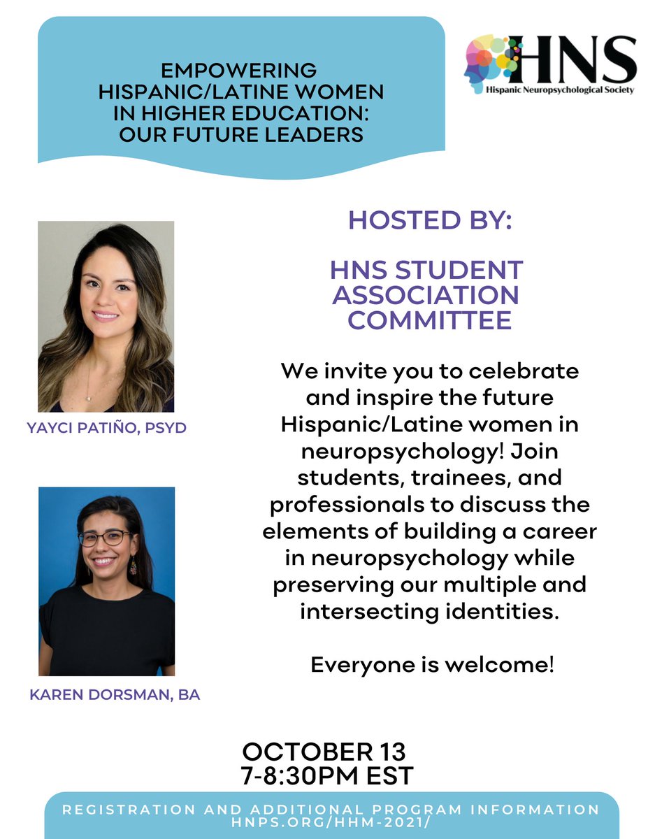 Next Week, we will be chatting with <a href="/sac_hns/">HNS Student Association Committee</a> about empowerment of Hispanic/Latine/x women in Neuropsychology! Everyone is welcome 🙏🏽