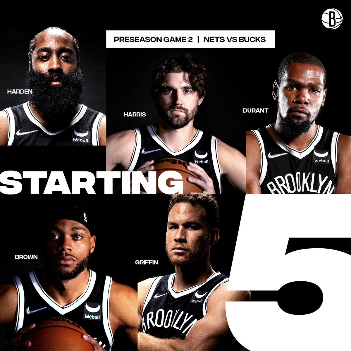 BrooklynNets's tweet photo. First 5️⃣ in Brooklyn tonight ⤵️ https://t.co/X2pofRAGAr