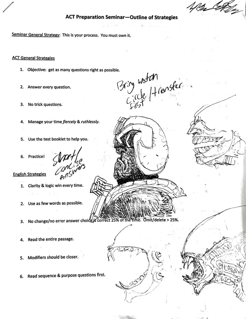 ACT prep seminar worksheet circa 2019 