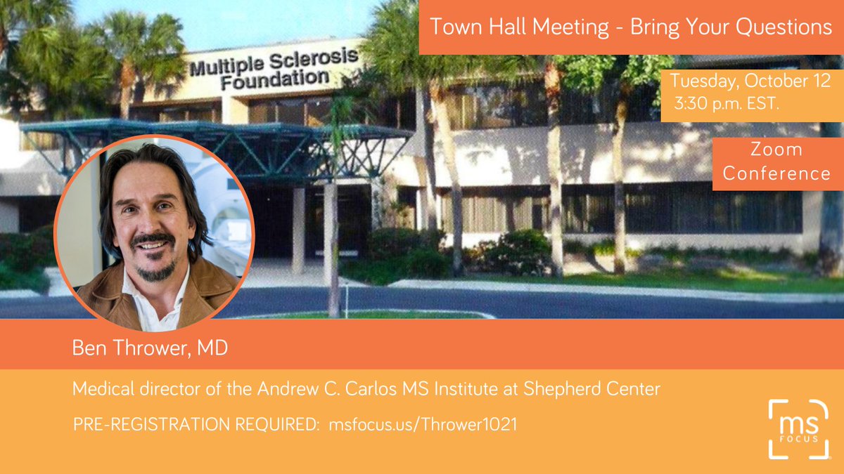 MS_Focus's tweet photo. Bring your questions to the MS Town Hall Meeting and join us for this open discussion with Ben Thrower, M.D.
Registration is required: https://t.co/uDcCPyMEBn
#multiplesclerosisresearch #ms #mswarrior #mshope #BikeMS #PPMS #msconnections #multiplesclerosis #msawarness https://t.co/0ROEKufQhb