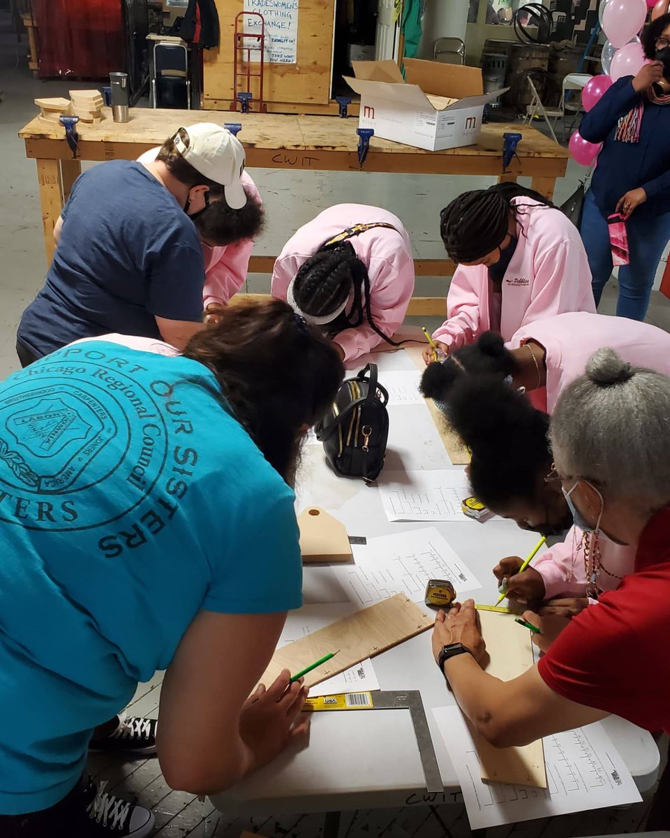 PolishedPebbles's tweet photo. Sneak peek from @PolishedPebbles first ever #PinkHardHats Symposium at #ChicagoWomeninTrades! The day kicked off with a welcome from Chairman &amp; CEO of @milhouseinc, Wilbur C. Milhouse III, and later the girls got to test their trades skills. #polishedpebbles #milhousestrong https://t.co/owg3XLNBu1