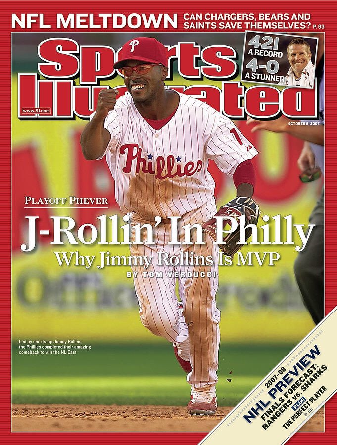 MatthewVeasey's tweet image. OTD 2007: @Phillies shortstop @JimmyRollins11 appears on cover of Sports Illustrated. The #Phillies star was an NL MVP favorite and would win the award that year.