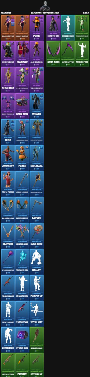 FNBRITMSHOP's tweet photo. #Fortnite Item Shop for Saturday, October 9, 2021 https://t.co/BcHTi2QA8p