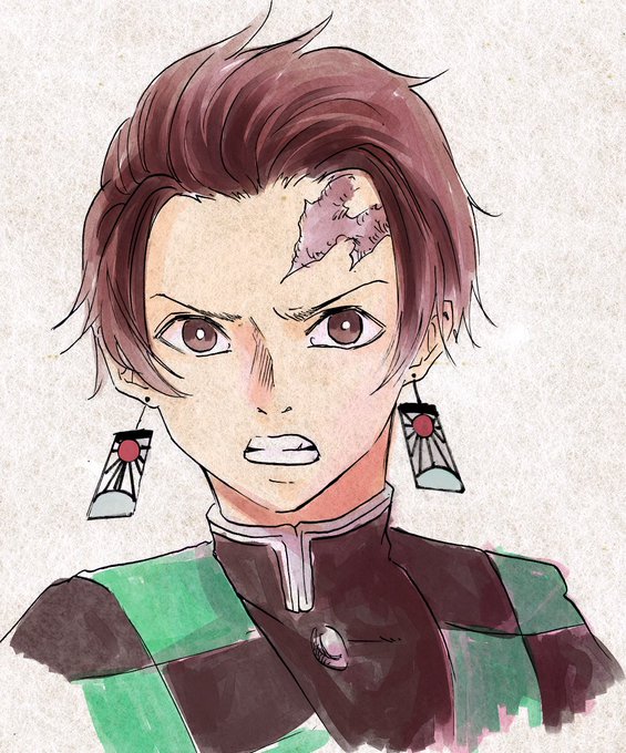 もとまき やひさんがTwitterに投稿した竈門炭治郎(鬼滅の刃)のイラスト。