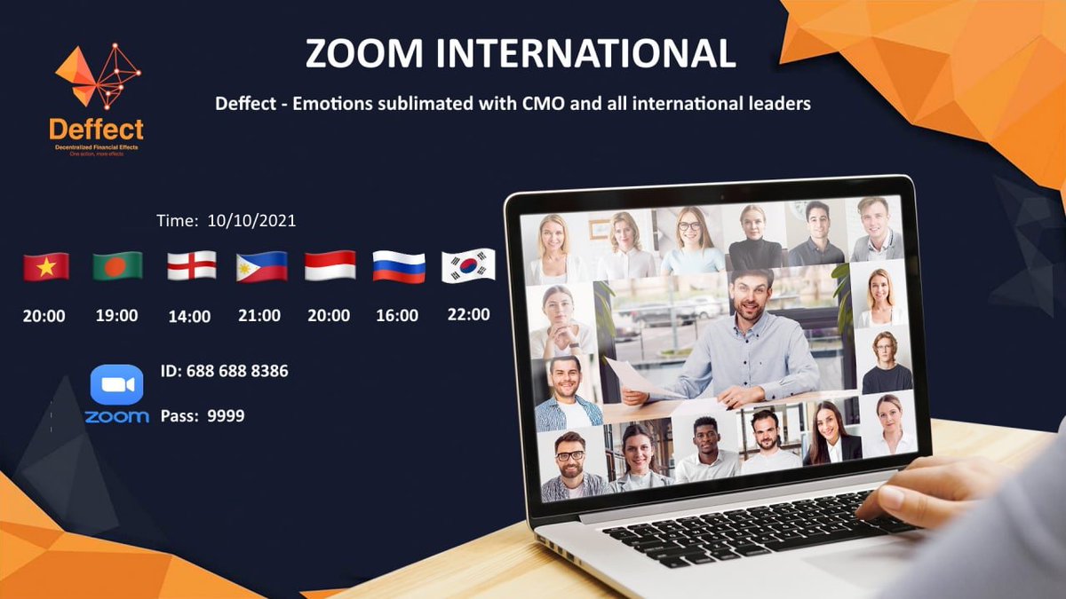DeffectPlatform's tweet image. 🔔ZOOM INTERNATIONAL🔔 
🌍"Deffect - Emotions sublimated with CMO and all international ledaers"💁‍♂️🌍
⏰ Time: 10/10/2021 - 14:00 England
🌍 With the participation of all Deffect investors globally.

✅ Link Zoom: us02web.zoom.us/j/6886888386
✅ Pass: 9999
💁‍♂️See you all in this zoom!