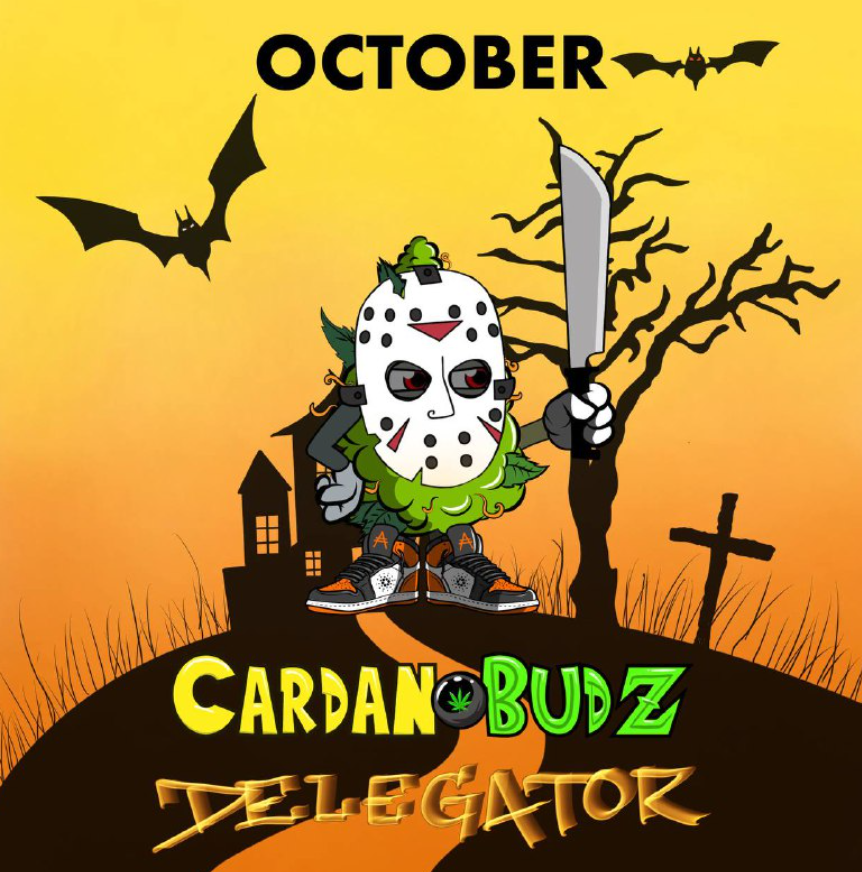 Cardano_Budz's tweet photo. Who wants a rare Halloween Special Cardano Budz?  Of course you do.  We've made it easy to get.  Just delegate to BUDZ pool.  We're making this @poolperks available throughout the month of October. https://t.co/1rc6b8LMZL
