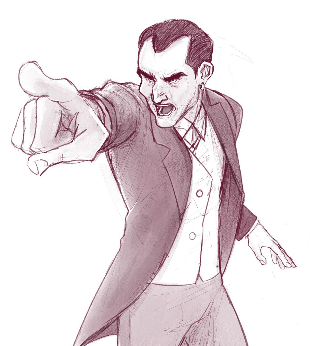 Bisciaaa's tweet photo. I found a forshortening trick on YT and I wanted to try my hand at it. So here's Holmes doing the point-and-shout pose from Ace Attorney! https://t.co/tL6ANmrdsV