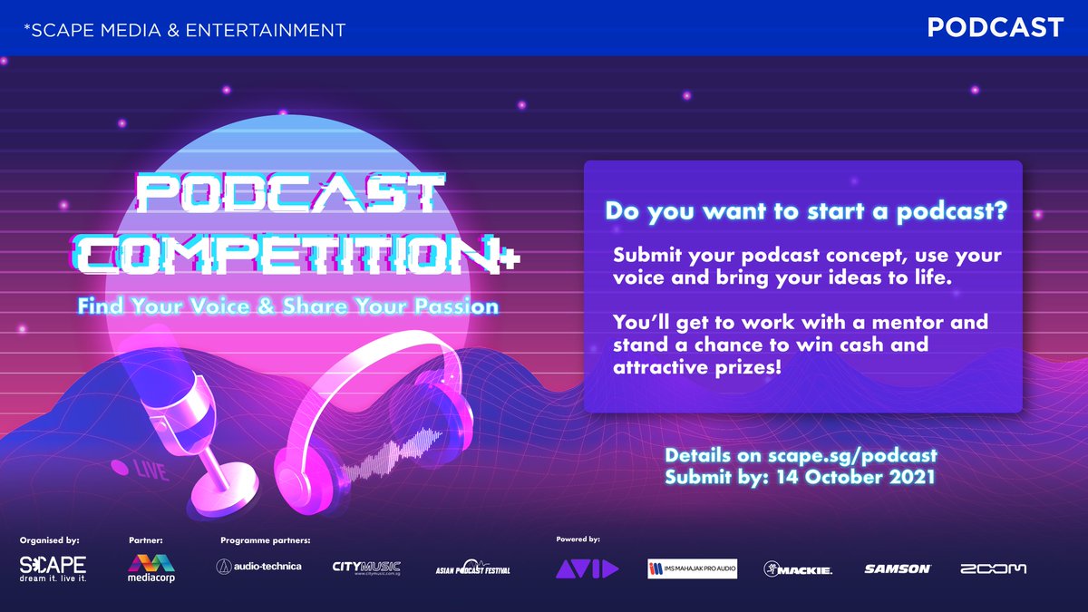Are you planning to start your own Podcast but unsure of what it takes to be launch one? GREAT NEWS! SCAPE’s Podcast Competition+ is back! Submit your podcast concept by Oct 14 and you’ll get a chance to bring it to life! lnkd.in/gAuGiGUt
