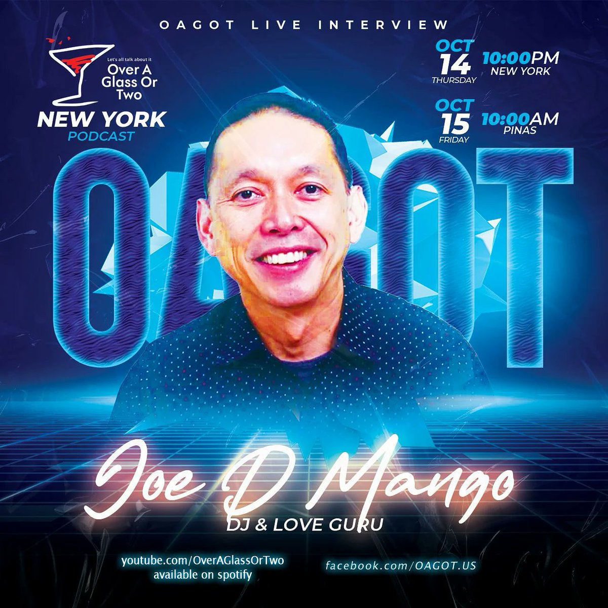OverAGlassOrTwo's tweet photo. 🚨 Join us as we speak &amp; get to know, DJ &amp; Love Guru, Joe D' Mango #OverAGlassOrTwo 💯
  
https://t.co/yJ4ivc2e0W
https://t.co/wSw0go7K1g

#OAGOT #pinoypodcast #filipinopodcast #pilipinopodcast #filampodcast #filipinoamericanpodcast #OPMPodcast #OFWpodcast #JoeDMango https://t.co/9OXnN1pMjA