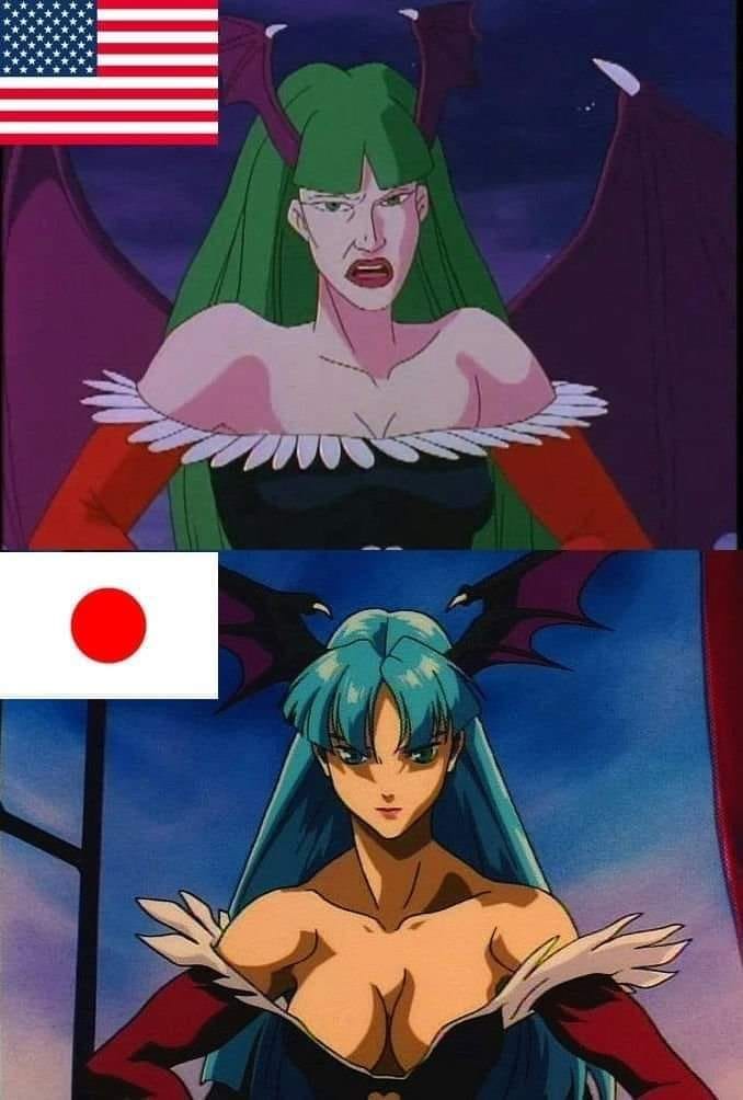 wolvy20's tweet photo. 日本とアメリカのモリガン比較画像 https://t.co/zw61zi8p9G