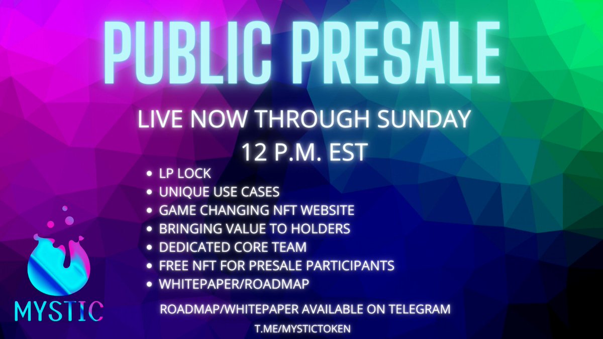 Looking for the next #shibainu?🔍 How about a project that can rival #BabyDogeCoin and #FLOKI  in market cap? 🔥

Mystic's Presale is LIVE! app.unicrypt.network/amm/pancake-v2…

Visit our Telegram for the full details!

#BSCGems #SHIB #BabyFloki #BabyShibaInu #NFT #CryptoGem #AstroSwap