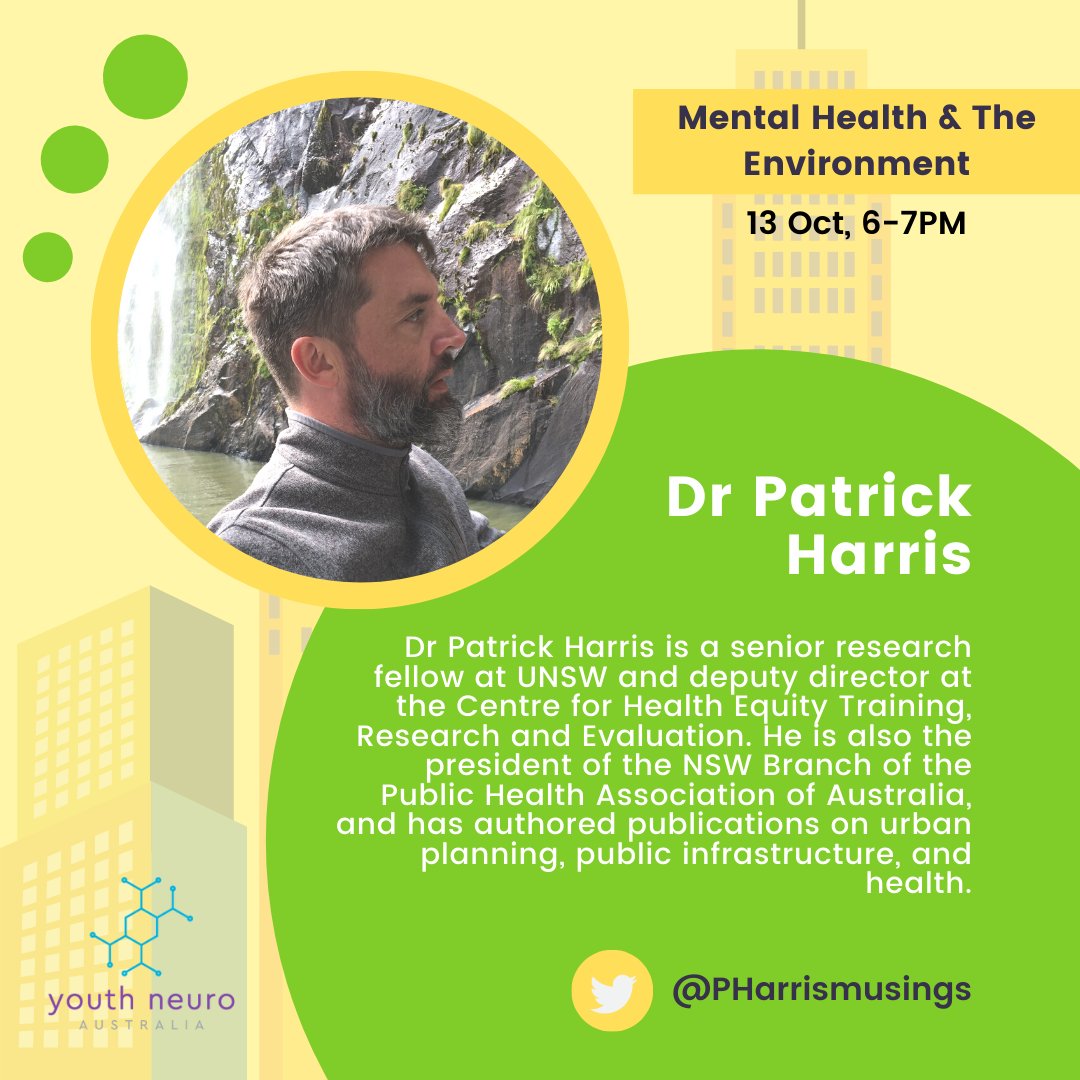 The next expert to feature at our mental health event is Dr Patrick Harris. As president of the NSW Branch of the Public Health Association, Dr Harris has authored publications on urban planning, public infrastructure, and health. To find out more:
fb.me/e/5PaUJSGgy