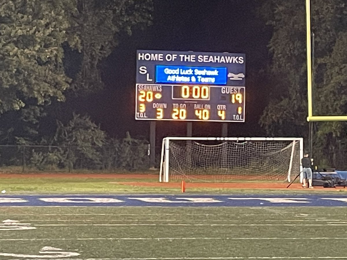 🏈 Final score
<a href="/SeahawkFB/">South Lakes Football</a> 20 - 
<a href="/westfield_hs/">Westfield High School</a> 19