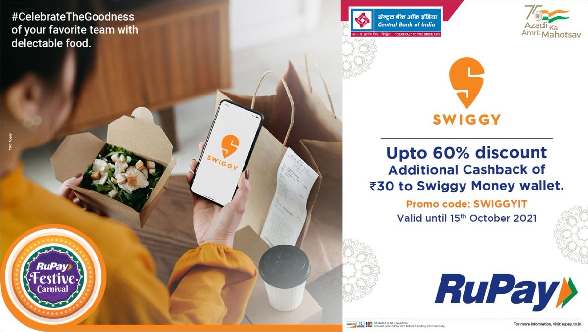centralbank_in's tweet photo. #CelebrateTheGoodness of your favorite team with delectable food with Central Bank of India RuPay cards. #CentralBankofIndia #RupaycardOffers https://t.co/HCJneBHxwY