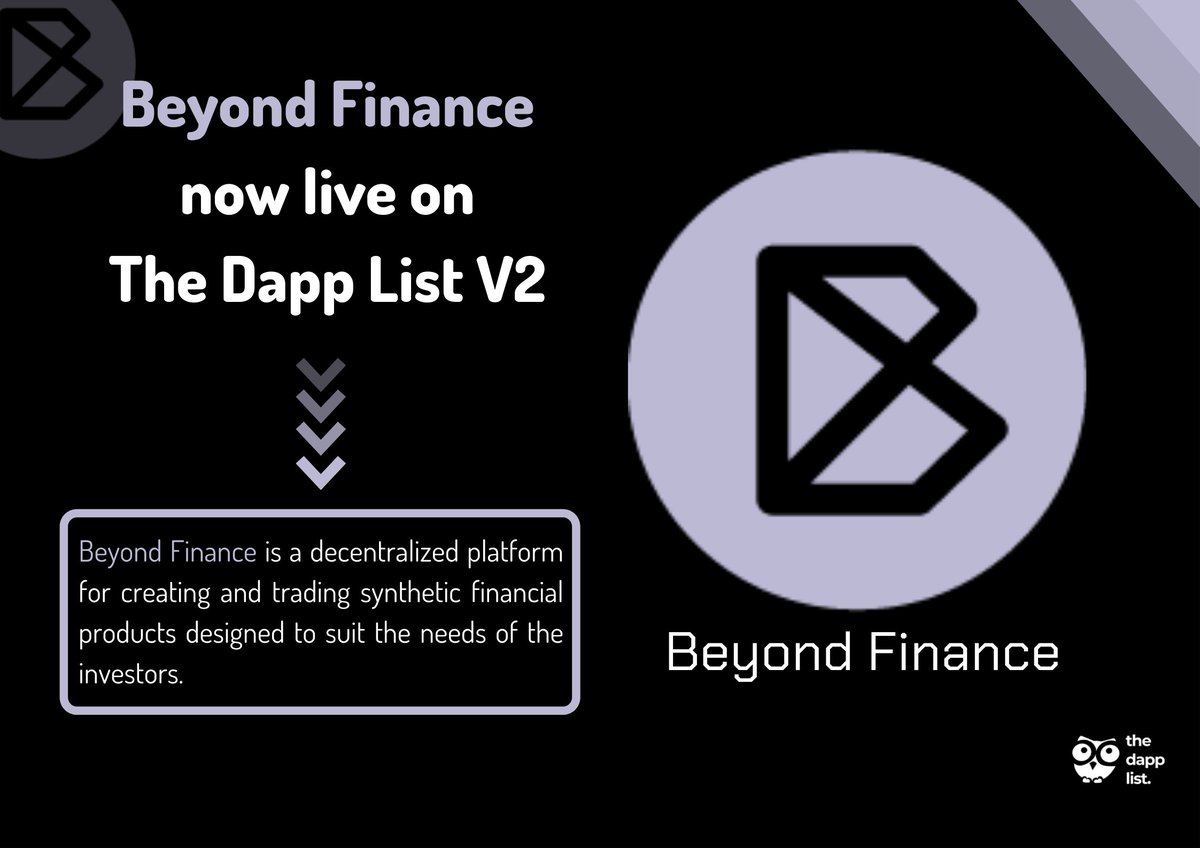 Var_nelo's tweet image. Good to see my favourite #DApp, @beyondfinanceio, listed on @thedapplist. Nice fundamentals, they've got in this #DeFi space.

Let's #TraverseToWeb3 on v2.thedapplist.com 🦉