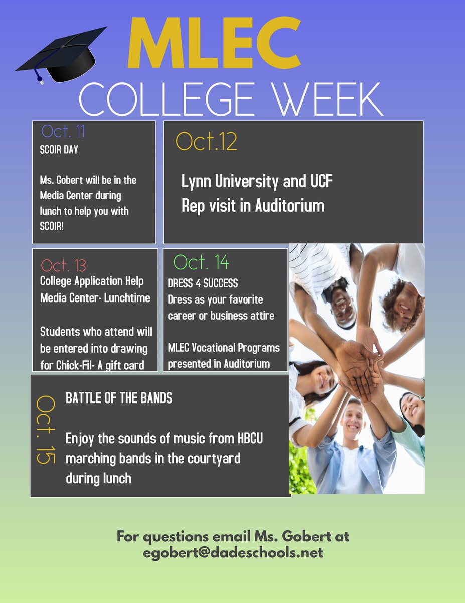 MLECJaguars's tweet photo. SCOIR is a college research website that assists students in learning more about colleges and the admissions process.  Ms. Gobert will be in the Media Center during lunch on Monday to assist any students who need help signing up for SCOIR or navigating the website. https://t.co/2finUvjOls