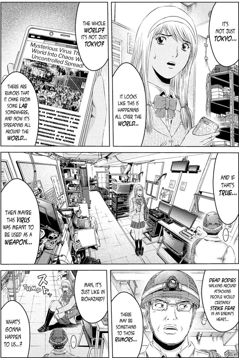 AllThingsGTO's tweet photo. Cool Resident Evil reference here by Yoko it seems. In Japan Resident Evil is called Biohazard. Not the first time they referenced Resident Evil as Code Veronica was used a few times once with Uchiyamada even. Also this events shown are clearly taken from the Covid-19 virus. https://t.co/PIKDstQFs4