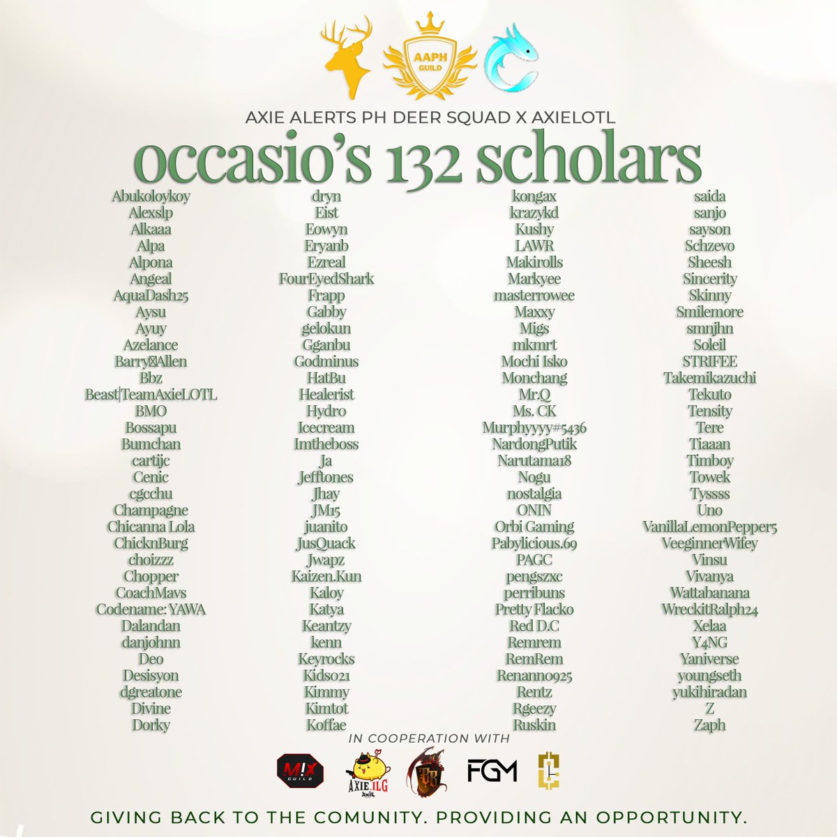 itachity's tweet photo. Will onboard 132 scholars soon! @AxieInfinity @officialAAPH
#Occasio #AAPH #DeerSquad #AxieLOTL https://t.co/kd3hzWpuLW