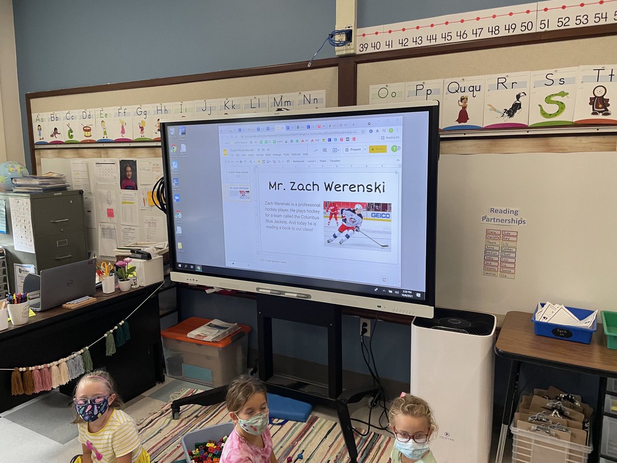 So cool to have professional hockey player Zach Werenski be a guest reader for Miss Peter’s class today!