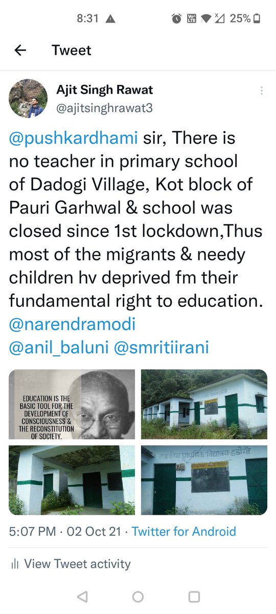 ajitsinghrawat3's tweet image. @pushkardhami ...we want school in our village first ... Children can&apos;t wait...pls do the needful.. @narendramodi @smritiirani @BJP4UK @harishrawatcmuk