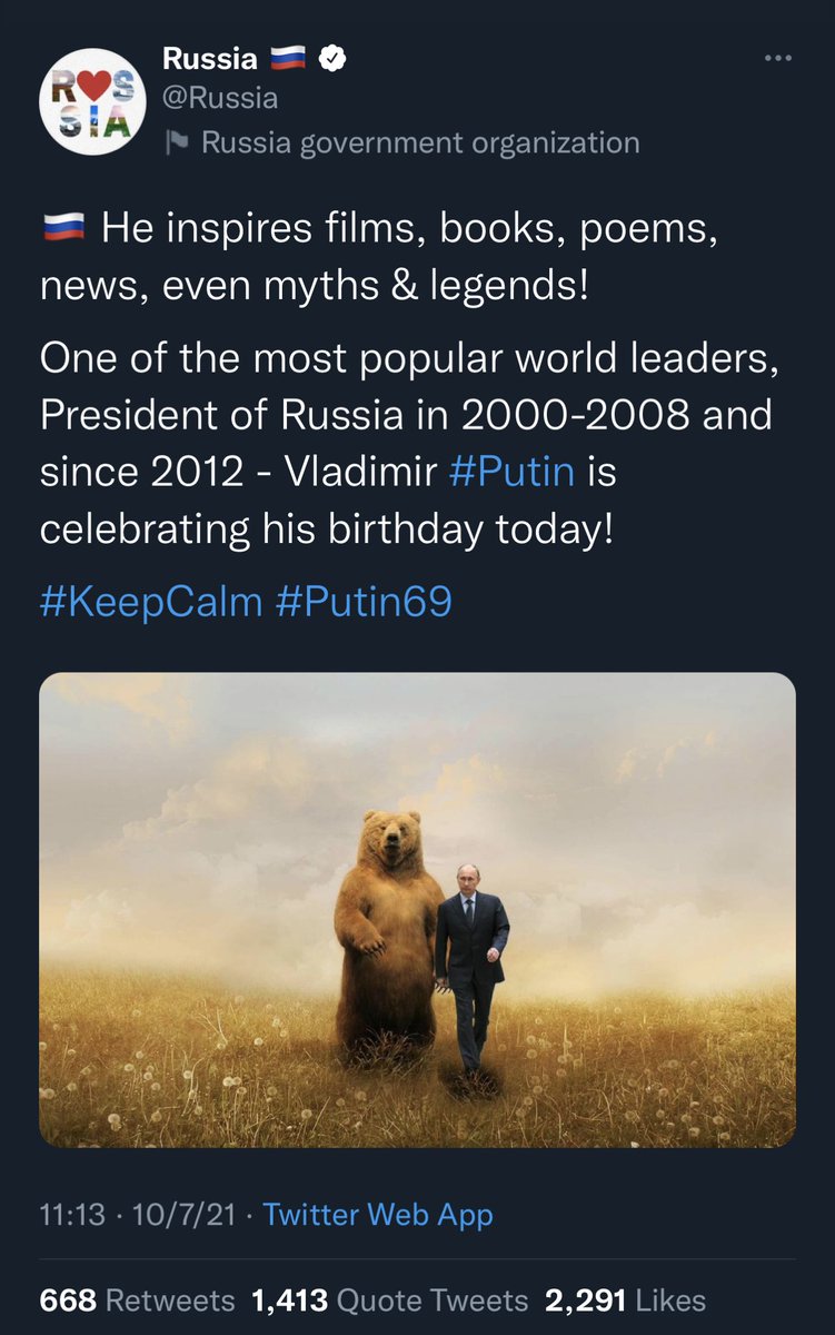 GeekSputnikTV's tweet photo. #Putin69 с медведем? Я правильно все понял? :) Это официальный гос аккаунт :) https://t.co/FHfYkJtjEZ