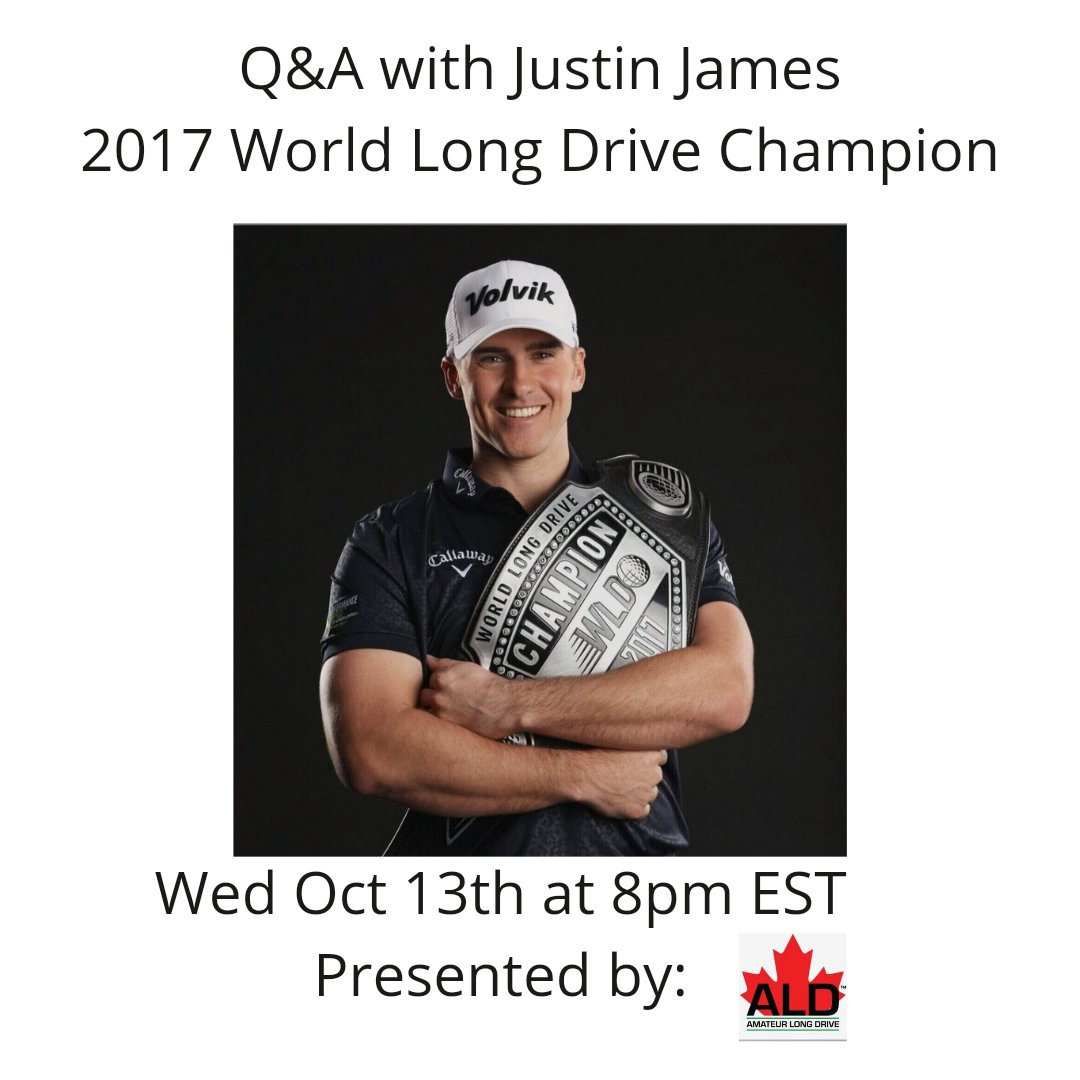 Join us in a q &amp; a with 2017 World Long Drive Champion <a href="/justinjamesgolf/">Justin James</a> as he talks about Swing Strong 90 and how you can start crushing your drives. Register here tinyurl.com/256muwv9