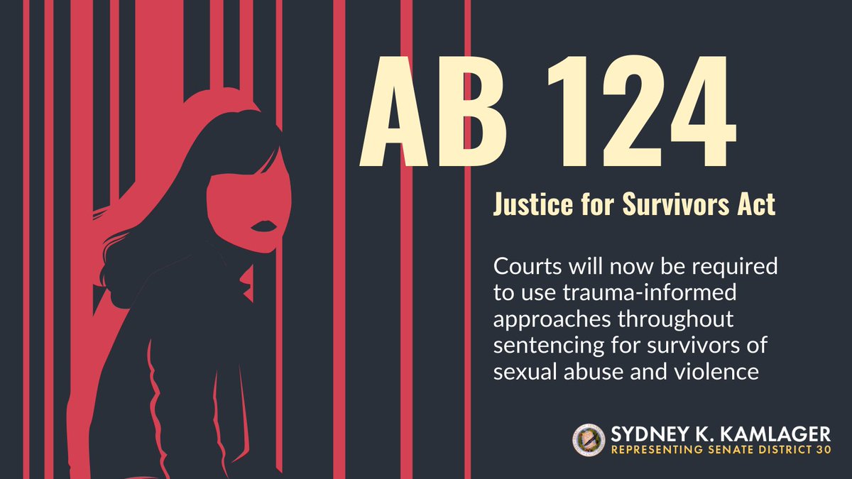 sydneykamlager's tweet photo. #AB124 is survivor-centered. Thrilled to see CA move towards a direction that puts trauma-informed approaches ahead of punitive measures. 

Gov @GavinNewsom signing of #AB124 today means we're that much closer to #justiceforsurvivors 
@CaWomensCaucus https://t.co/mGufCNu18j