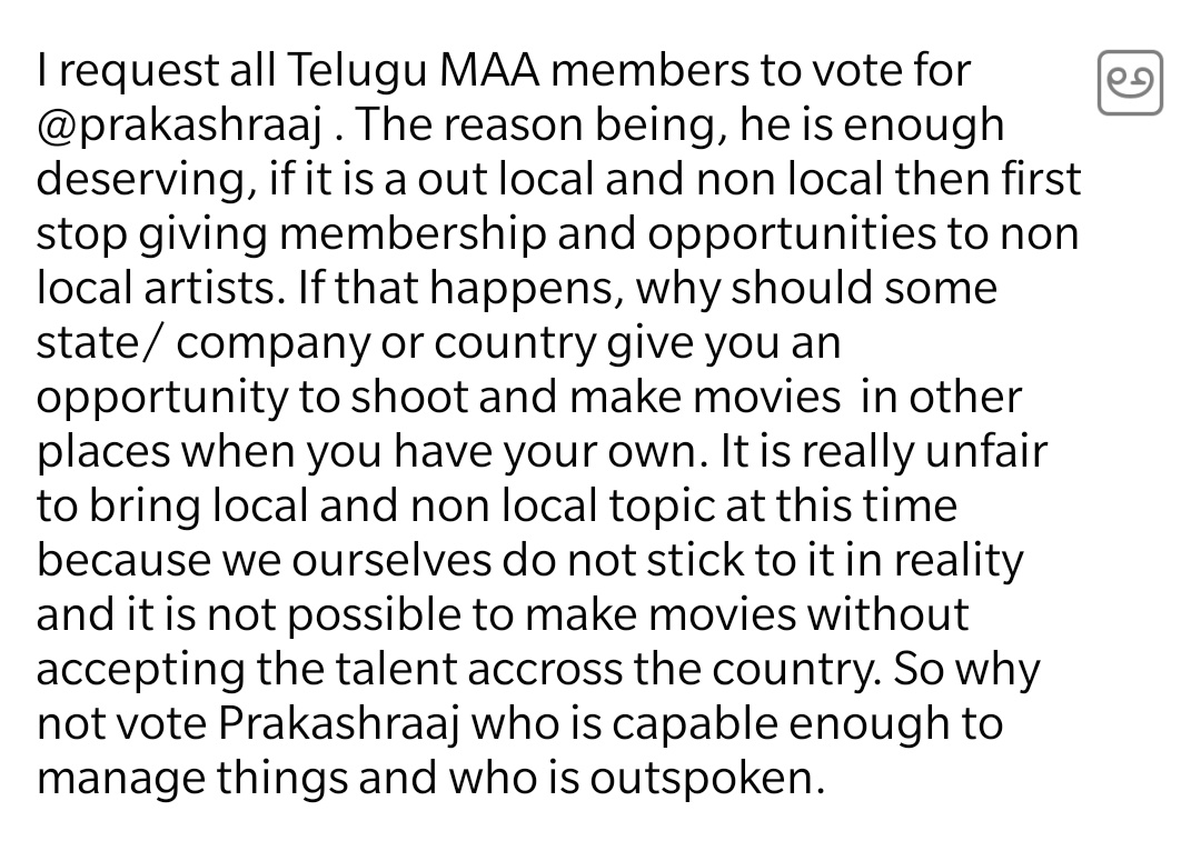 Virataparvam_'s tweet photo. @KChiruTweets @NagaBabuOffl Vote for @prakashraaj @urstrulyMahesh @tarak9999 @iamnagarjuna @chay_akkineni @IAmVarunTej @harish2you @VenkyMama @MusicThaman @Samanthaprabhu2 @MsKajalAggarwal @actorbrahmaji Bro @HeroManoj1 esari Prakash garike @sairazesh @AkhilAkkineni8
#VoteforPR https://t.co/fqssbUu2Am