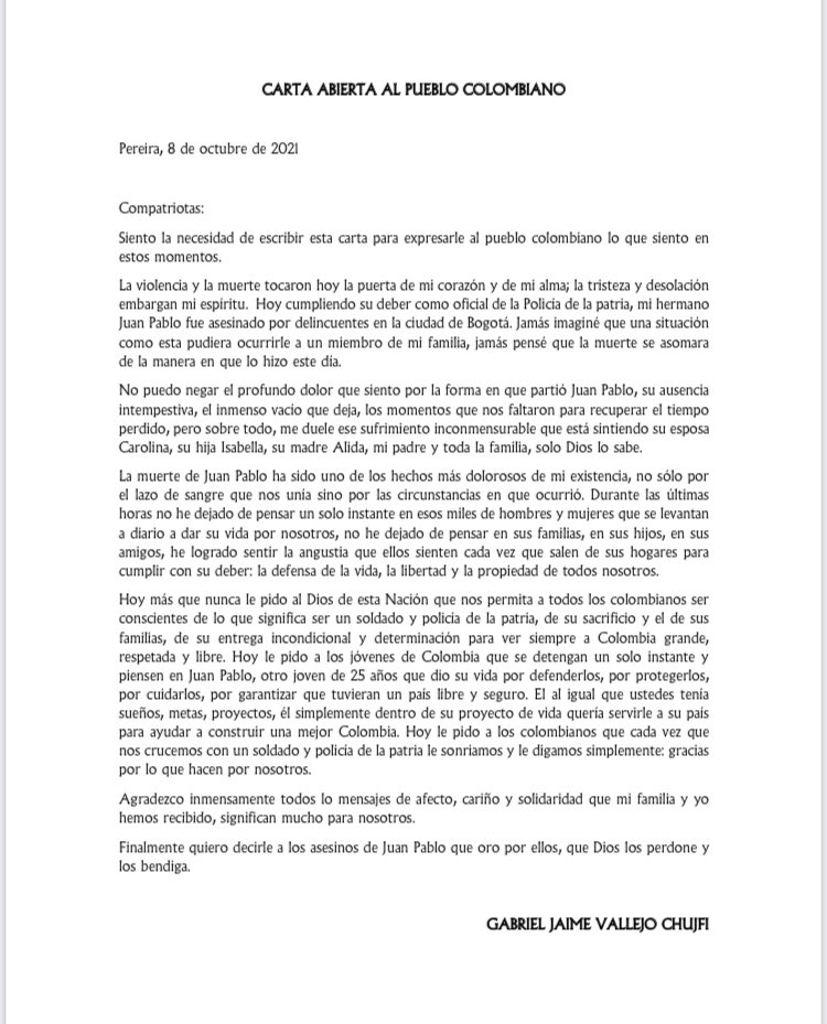GabrielJVallejo's tweet photo. Carta abierta al pueblo colombiano! https://t.co/pwLgvSkfOl