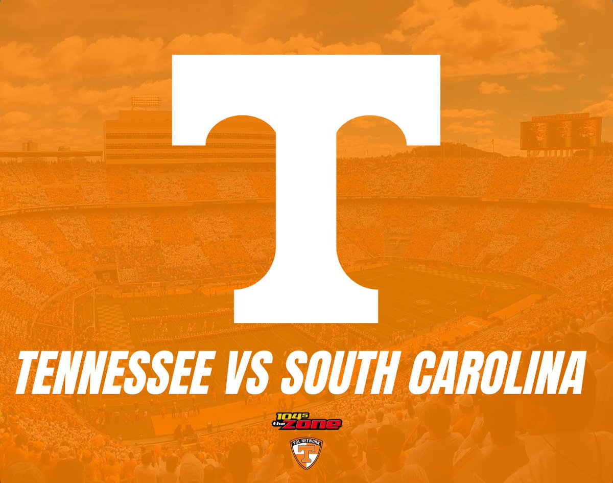 1045TheZone's tweet photo. #Vols fans! Tune in tomorrow for @VolNetwork's coverage of @Vol_Football vs. South Carolina starting at 9:30 AM CT on @1045TheZone #GBO ๐ #SCvsTENN https://t.co/XKlb0hClqJ