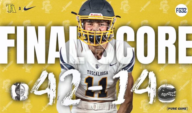 TA_Athletics's tweet photo. The Knights defeat Clarke Prep 42-14. Thanks to everyone that came out for this special night that honored & celebrated the life and legacy of a very special teammate and friend #FullerGoldsmith #FG32 #FullerStrong #TuscaloosaAcademy https://t.co/0578cylNOh