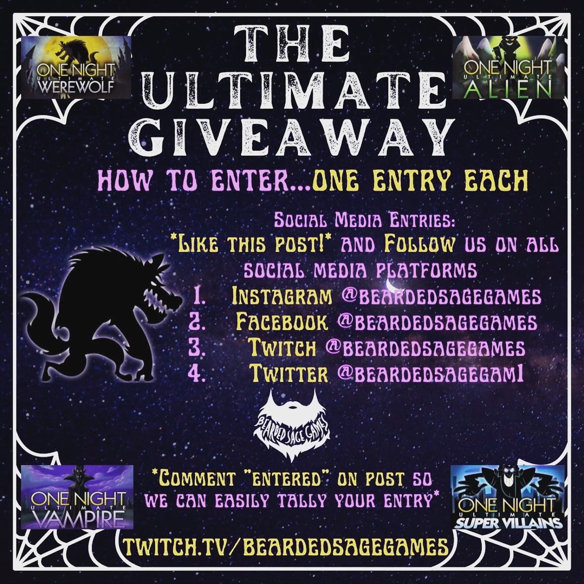 BeardedSageGam1's tweet photo. Hang out Sunday and Monday as we continue our Ghoulish Games #stream at #twitchtv #beardedsagegames Don’t forget we’re still doing awesome #boardgame #Giveaways  so be apart #letschatboardgames #twitch #SupportSmallStreamers #boardgames #playmoregames #follow #support #subscribe https://t.co/xvox4hMHZo