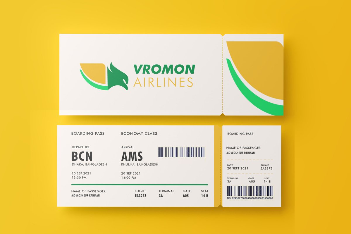 MohammadMosheur's tweet image. Vromon Airlines Ticket.
#graphicdesign #airlinesticket #ticketdesign