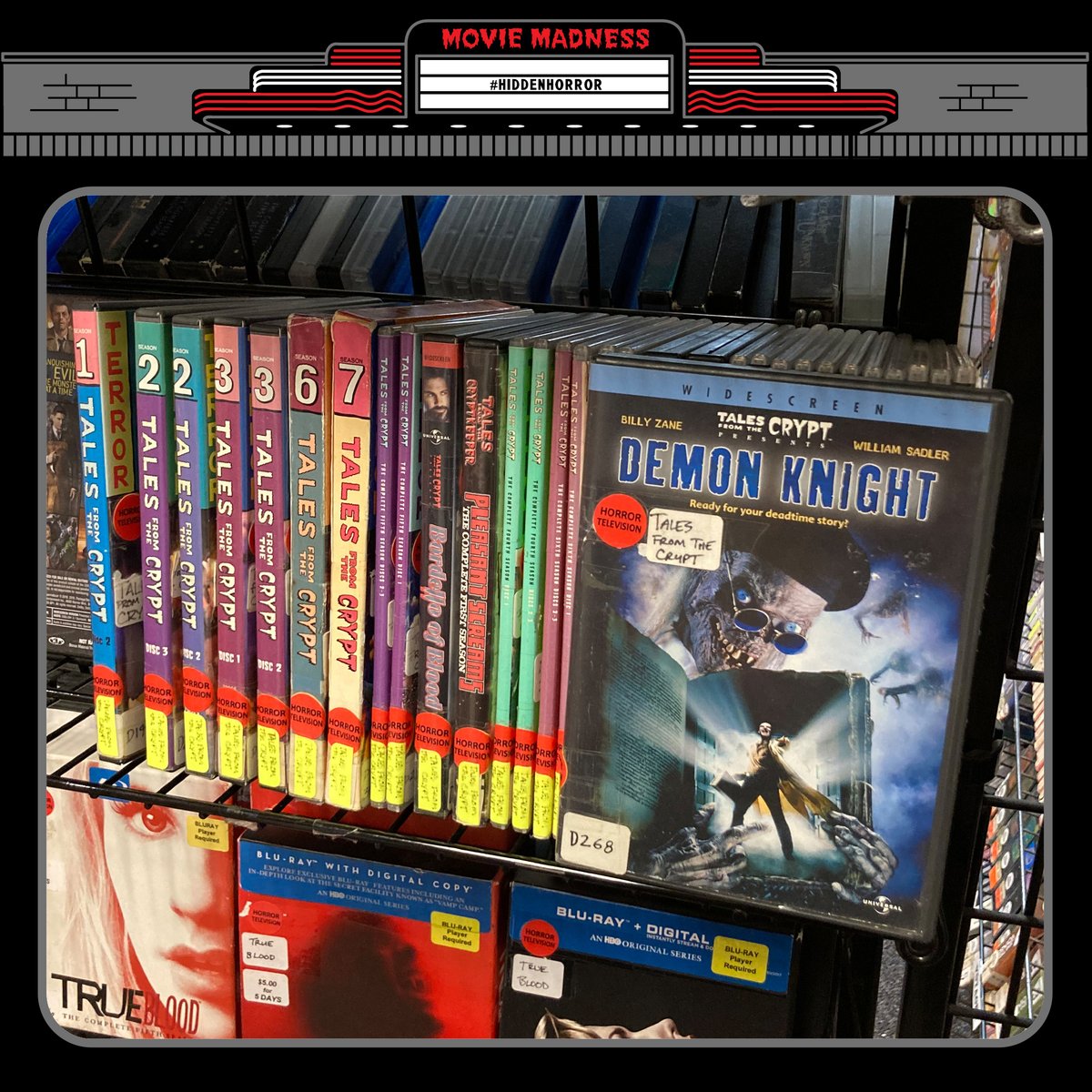 MovieMadnessPDX's tweet photo. Did you know that the store has a whole section dedicated to Horror TV? It’s true! It’s also a good place to find some #HiddenHorror movies if they were spin-offs. Tonight we’re recommending 1995’s DEMON KNIGHT, a romp presented as a feature-length TALES FROM THE CRYPT episode. https://t.co/WDevuB0lJc