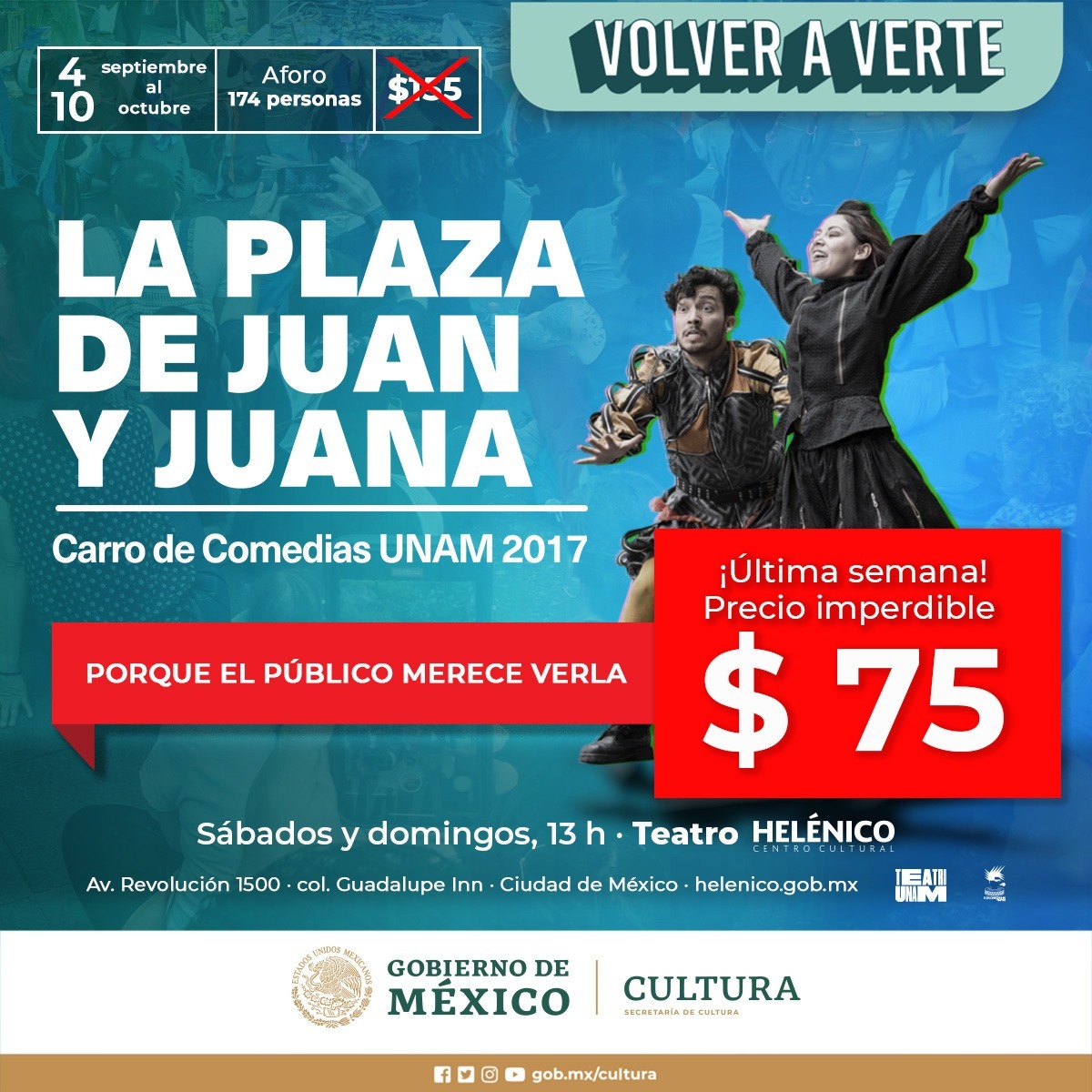 carrodecomedias's tweet photo. 🎉Nuestro #Carrodecomedias2017 está de fiesta 🎉

Celebra 150 funciones de La plaza de Juan y Juan y este fin de semana cierran temporada con develación de placa el domingo 10 de octubre a las 13:00h en el @Helenico 🎭🎶🎉
¡Todas las entradas a solo $75.00¡
#FelizViernesATodos https://t.co/8i9ERUovSn
