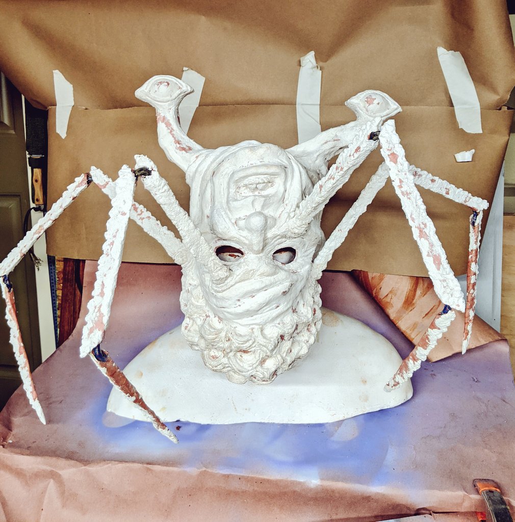 Halloween mask in process! All paper mache. " The Thing" crab head ready for paint!