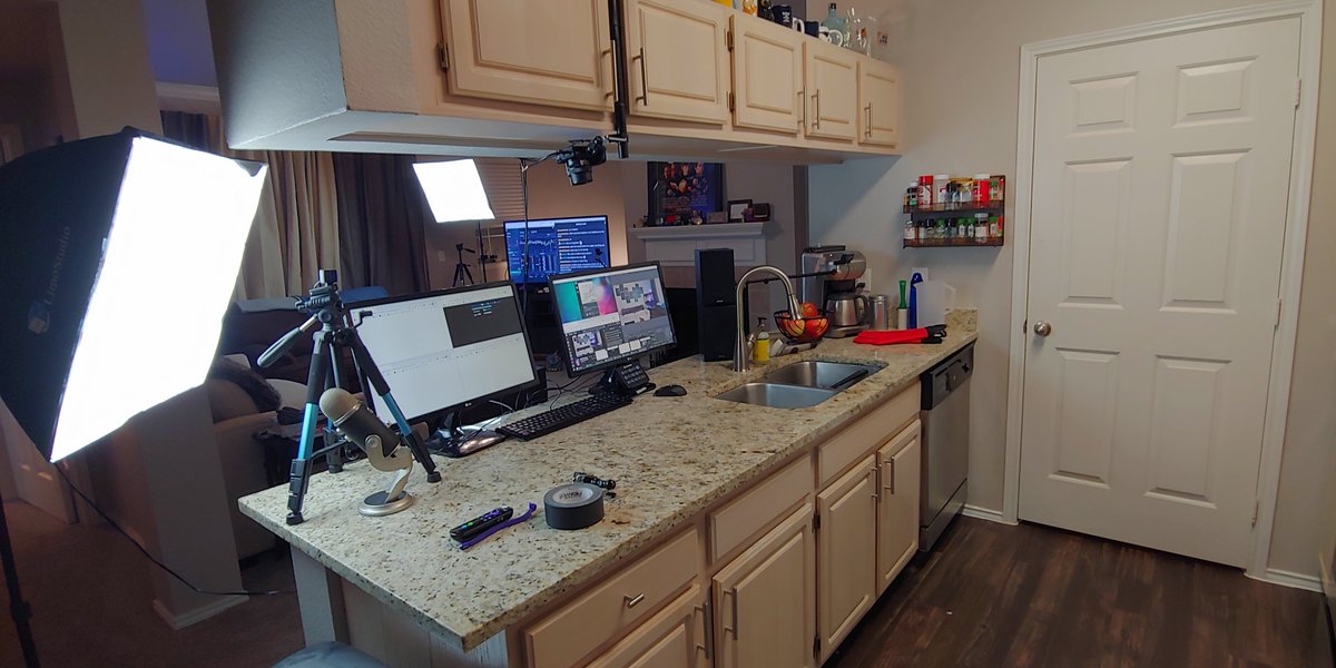 GhostPlaysDead's tweet photo. Thoughts?

✅ 4 Camera Angles (Kitchen Face Cam, Kitchen Counter Cam, Couch Cam, Oven Cam)
✅ 2 Microphones
✅ 2 Box Lights
✅ 2 Streaming PCs with NDI
✅ Remote Laptop Control of OBS Scenes
✅ Twitch Chat Relay on TV https://t.co/Ovked0iskk